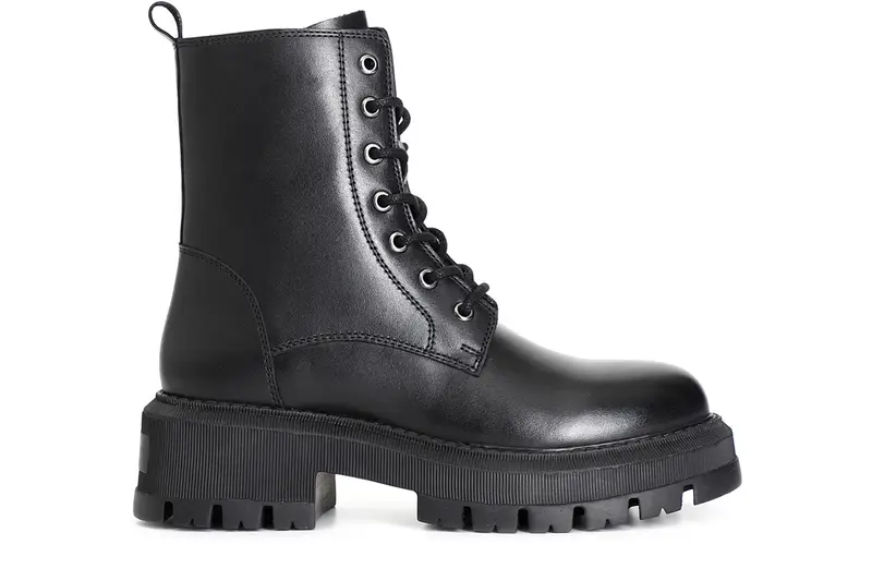 tronchetto da donna allacciato in pelle nero