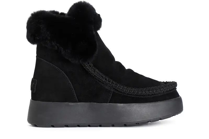 tronchetto da donna con bordo mocassino e pelliccia sintetica nero