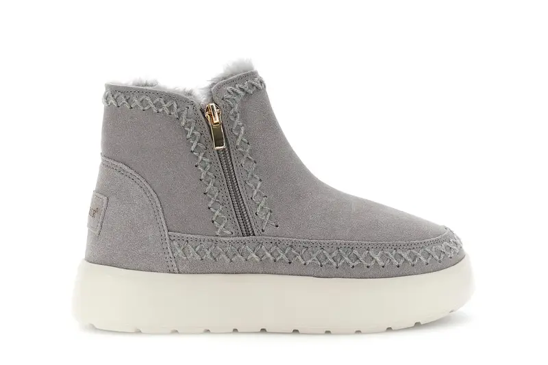 tronchetto da donna con doppia cerniera in pelle scamosciata grigio