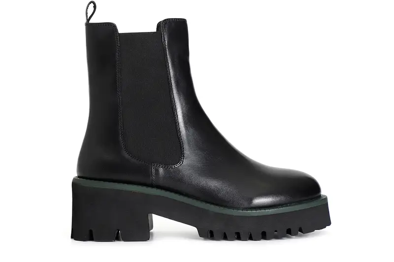 tronchetto da donna con elastico in pelle con suola nera e guardolo colorato nero/verde