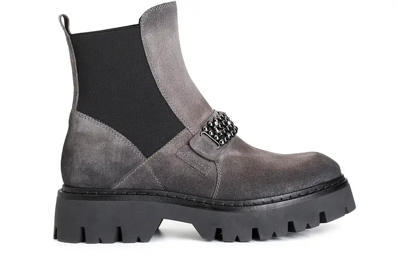 tronchetto da donna con elastico in pelle scamosciata con accessorio asfalto