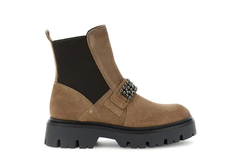 tronchetto da donna con elastico in pelle scamosciata con accessorio noce