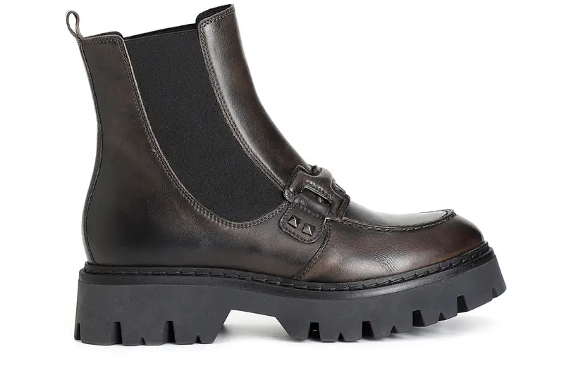 tronchetto da donna con elastico in pelle spazzolata antracite