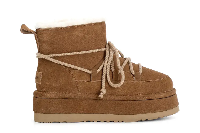 tronchetto da donna con pelliccia sintetica e allacciatura camel