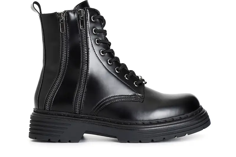 tronchetto da donna doppia zip in similpelle spazzolato nero