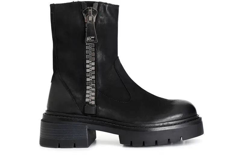 tronchetto da donna in nabuk con maxi zip nero