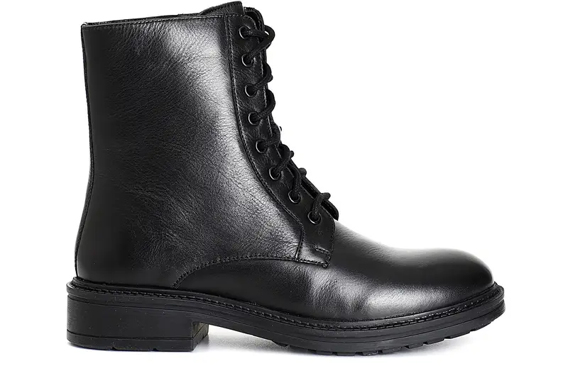 tronchetto da donna in pelle allacciato nero