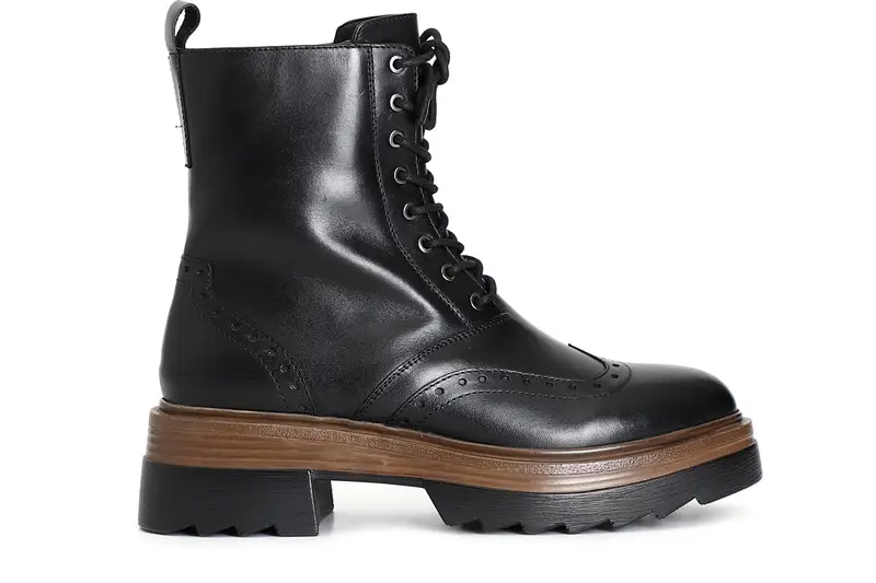 tronchetto da donna in pelle allacciato nero