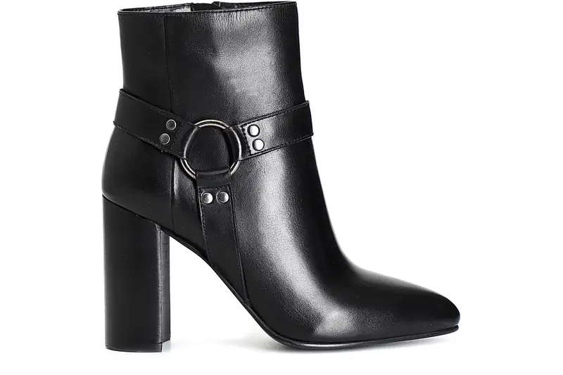 tronchetto da donna in pelle con accessorio e cerniera nero