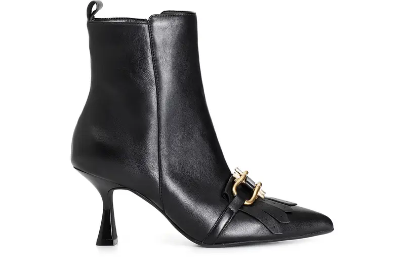 tronchetto da donna in pelle con accessorio e tacco 70 mm nero