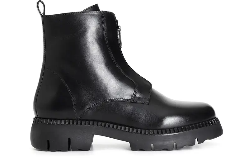 tronchetto da donna in pelle con cerniera interna e zip ornamentale nero