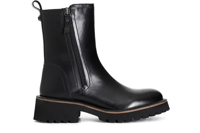 tronchetto da donna in pelle con doppia cerniera nero