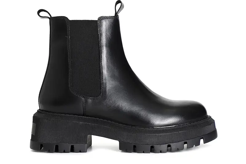 tronchetto da donna in pelle con elastici nero