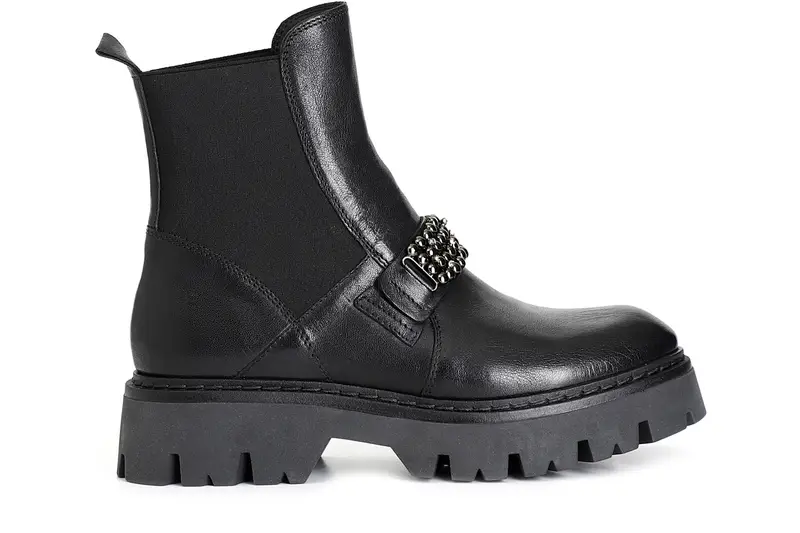 tronchetto da donna in pelle con elastico e accessorio nero