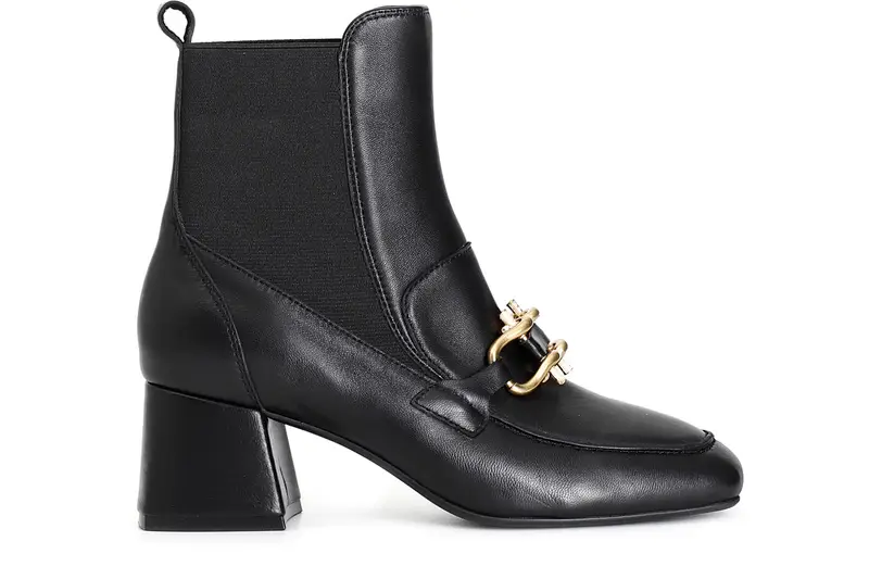 tronchetto da donna in pelle con elastico e accessorio nero