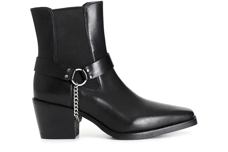 tronchetto da donna in pelle con elastico e cavigliera removibile nero