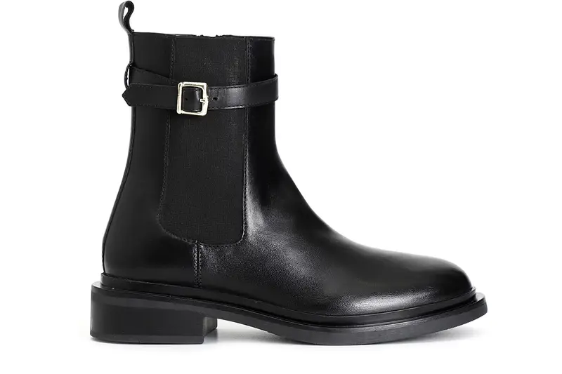 tronchetto da donna in pelle con elastico e fibbia nero