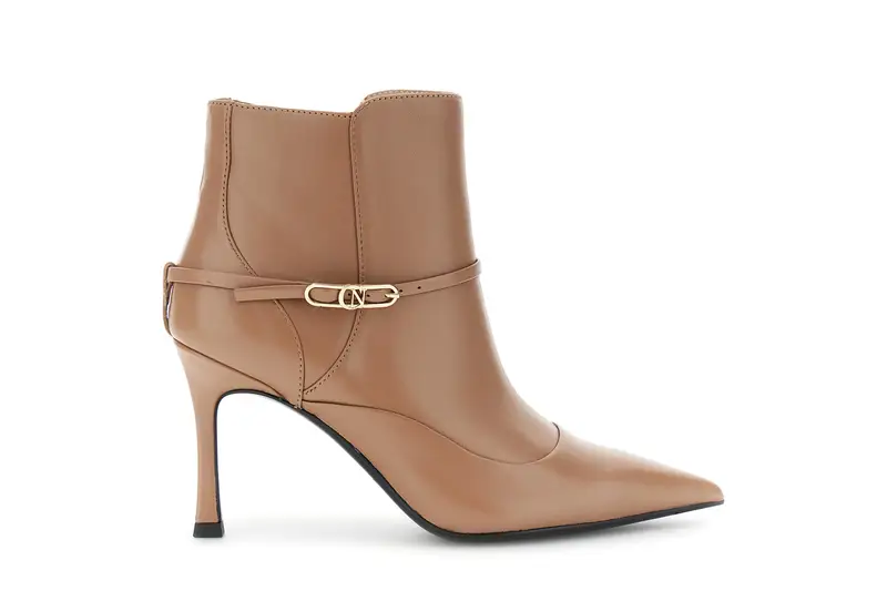 tronchetto da donna in pelle con fibbia taupe