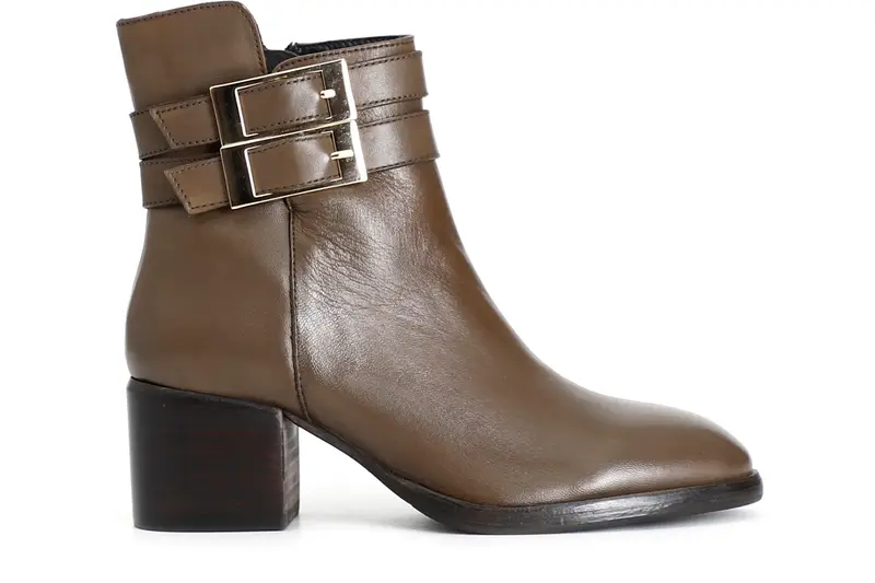 tronchetto da donna in pelle con fibbie taupe