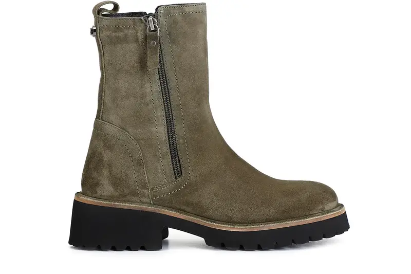 tronchetto da donna in pelle scamosciata con doppia cerniera bosco