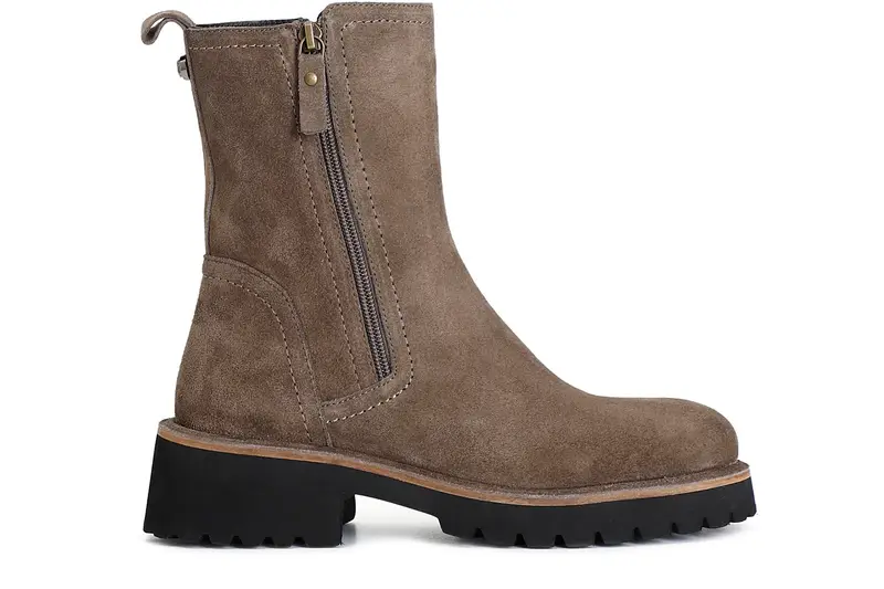 tronchetto da donna in pelle scamosciata con doppia cerniera taupe