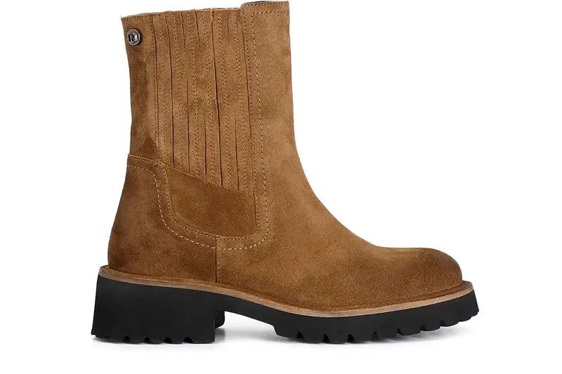 tronchetto da donna in pelle scamosciata con elastici biscotto