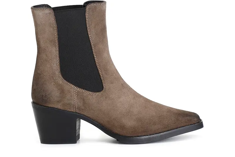 tronchetto da donna in pelle scamosciata con elastico taupe