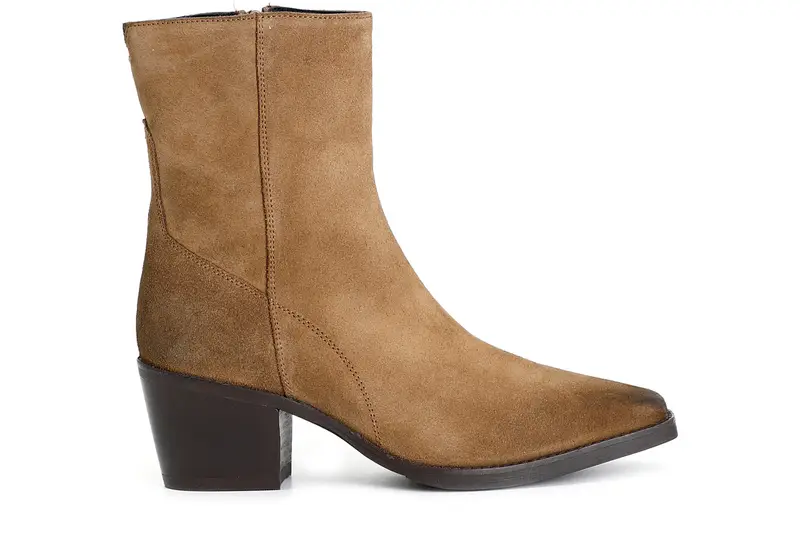 tronchetto da donna liscio in pelle scamosciata cuoio