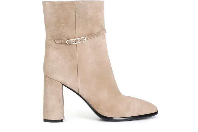 tronchetto in camoscio con cinturino beige