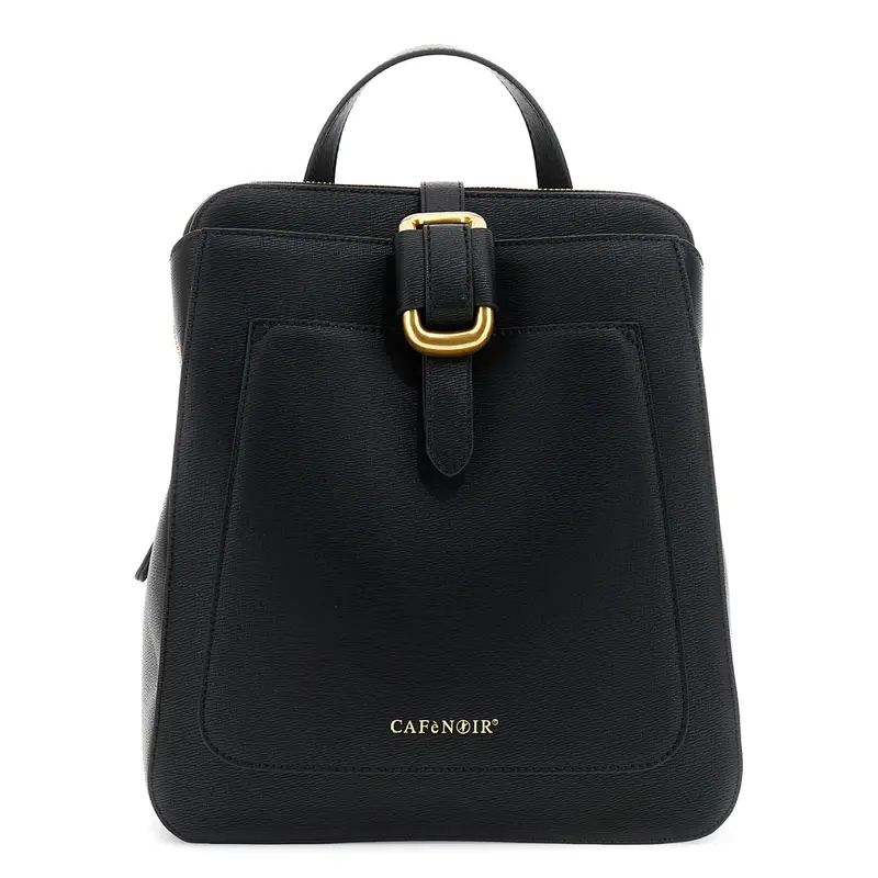 zaino effetto pelle con passante in metallo nero