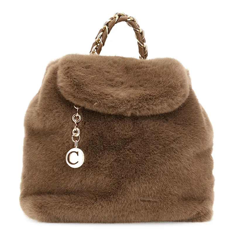 zaino morbido con dettaglio pelliccia e catena visone