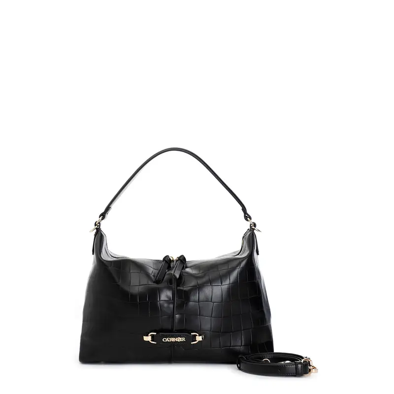 zaino trapuntato con motivo a rombi e pattina trapuntata con motivo a righe nero