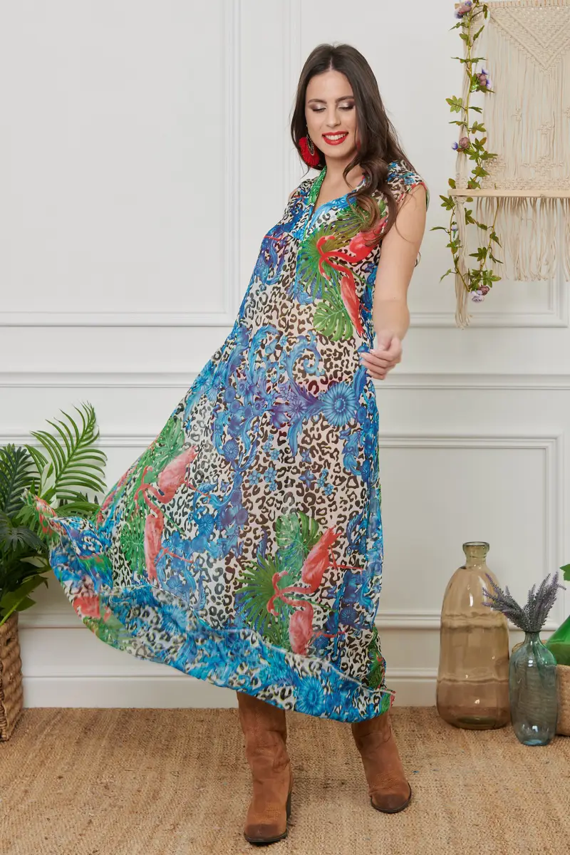 CAFTANO CHIFFON LUNGO | Colore: Animalier | Taglia: S/M