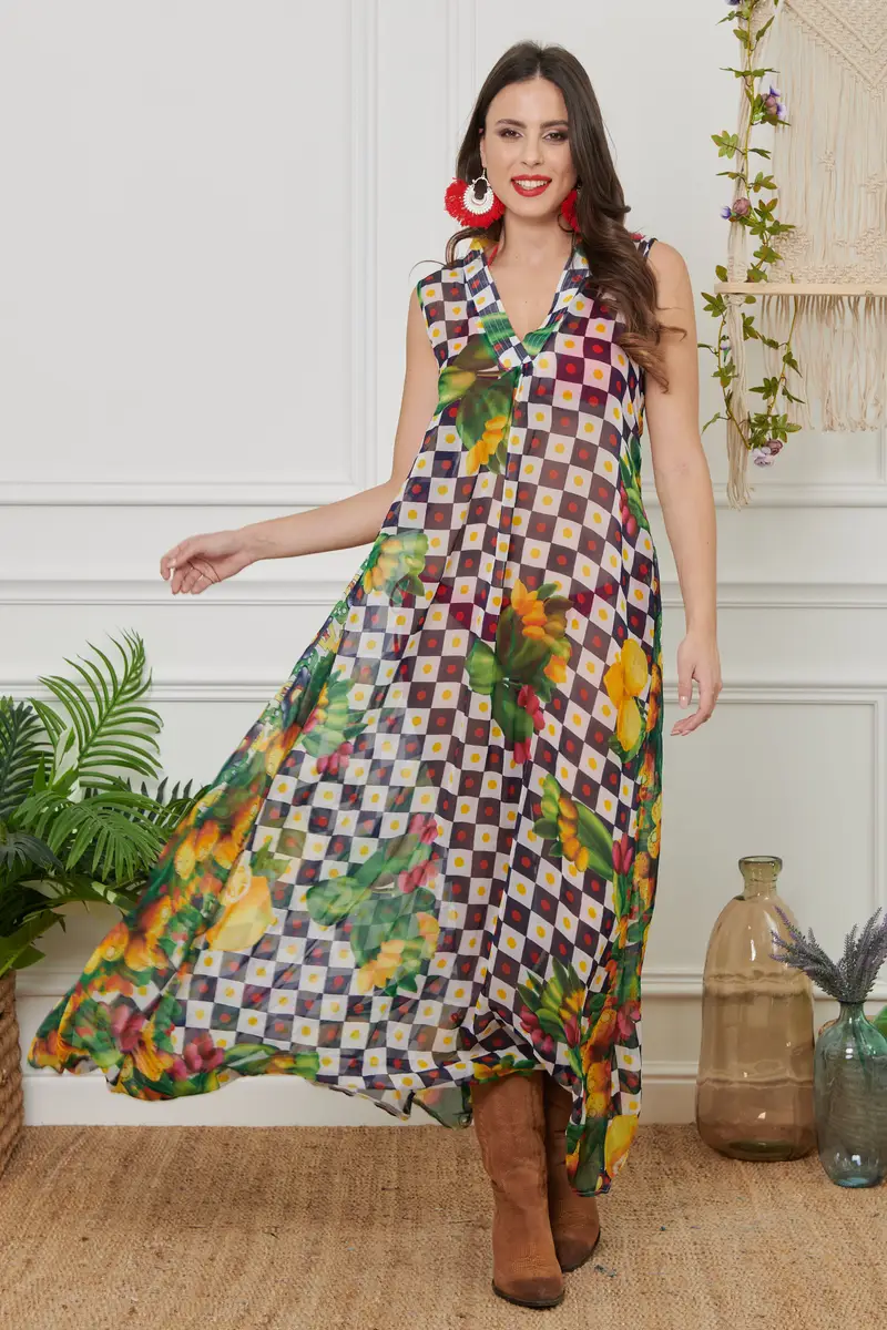 CAFTANO CHIFFON LUNGO | Colore: Cactus | Taglia: S/M