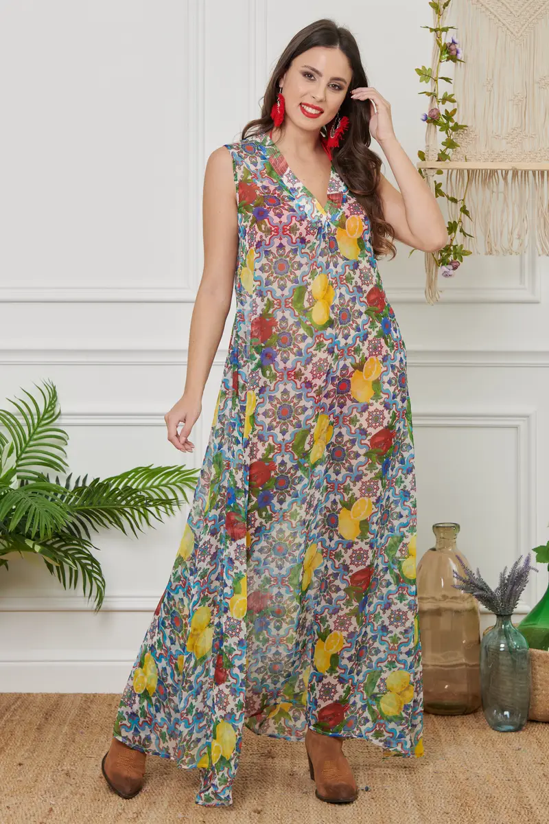 CAFTANO CHIFFON LUNGO | Colore: Clementine | Taglia: S/M