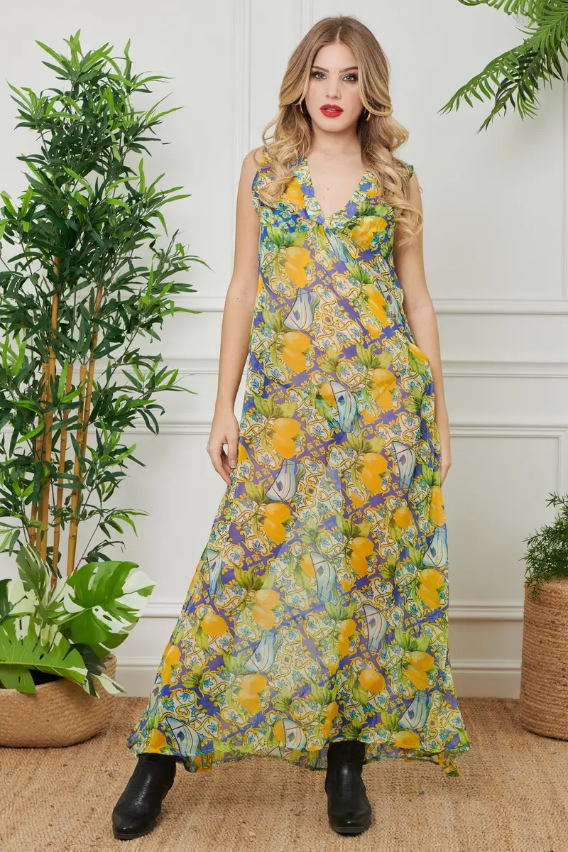 CAFTANO CHIFFON LUNGO | Colore: Limoni | Taglia: S/M