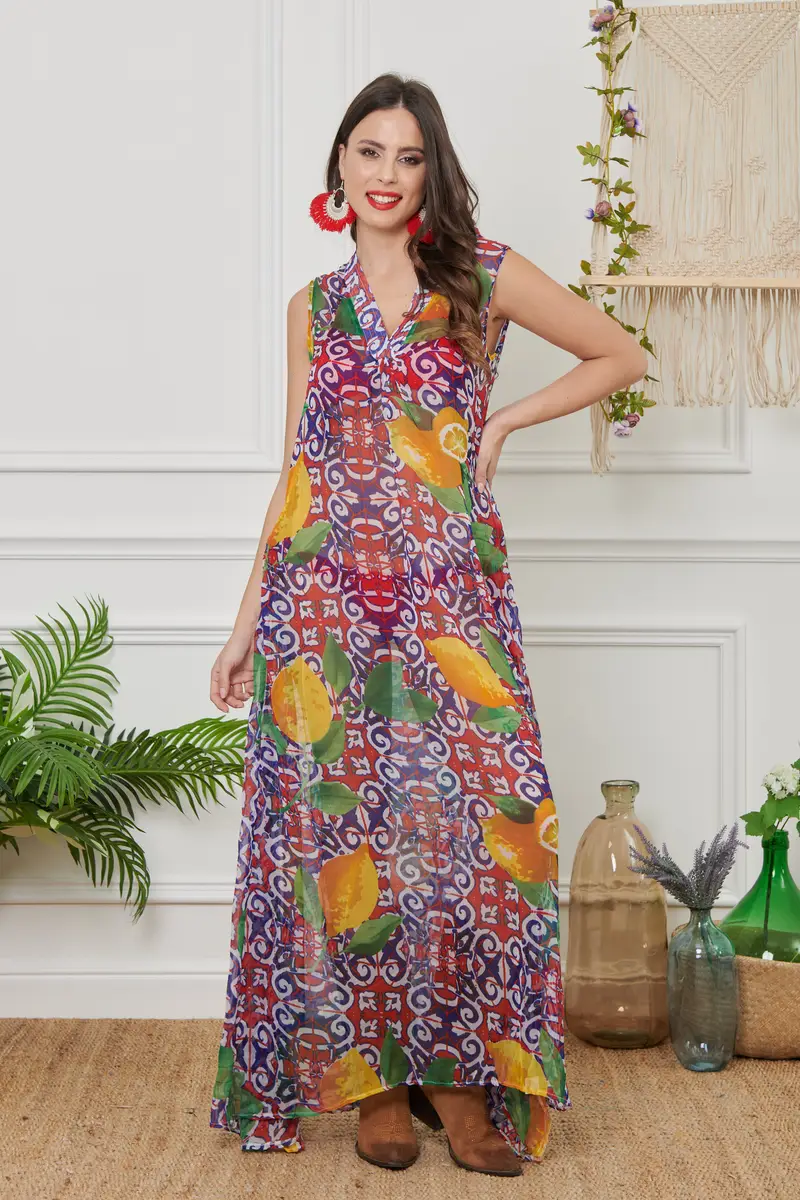 CAFTANO CHIFFON LUNGO | Colore: Maiolica | Taglia: S/M