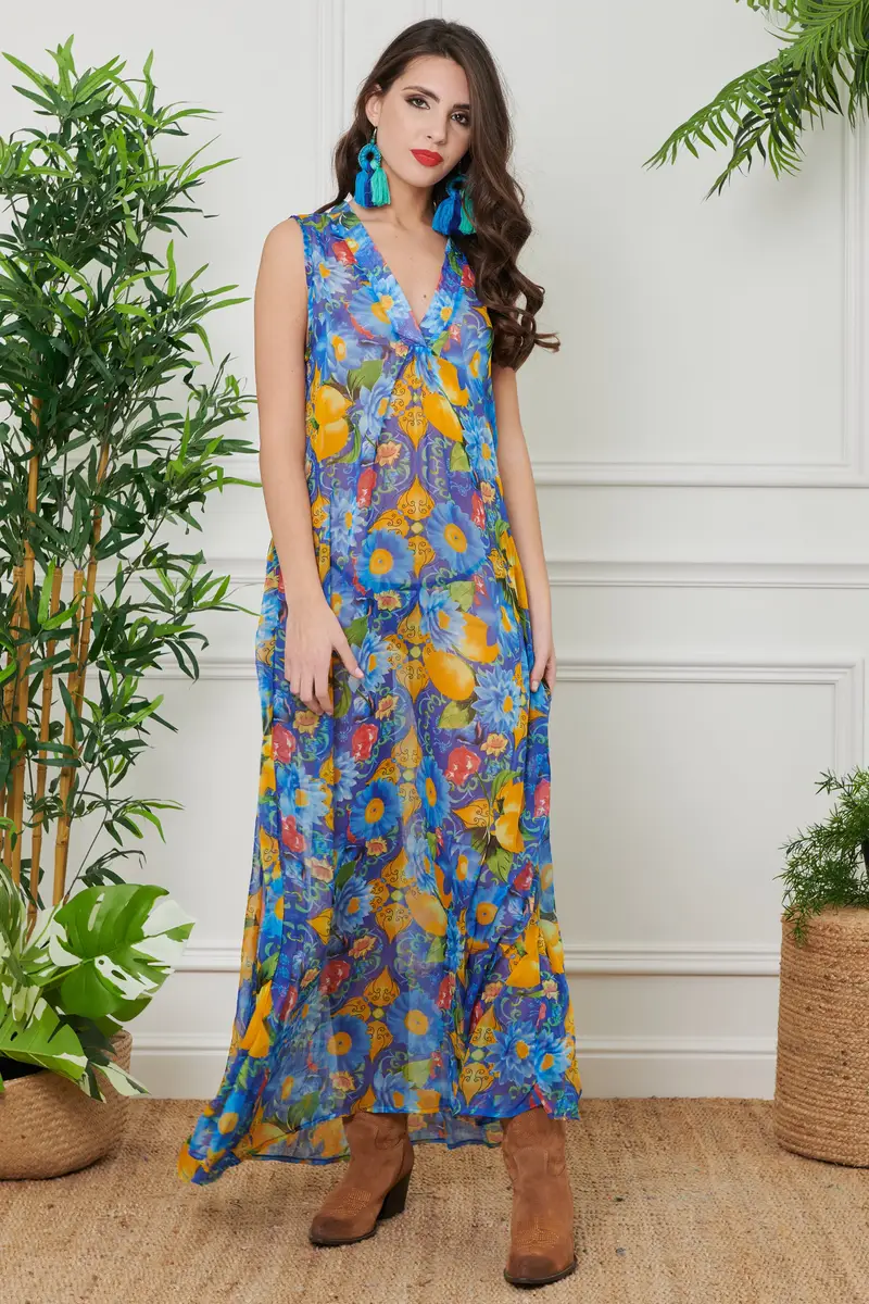 CAFTANO CHIFFON LUNGO | Colore: Ninfea | Taglia: S/M