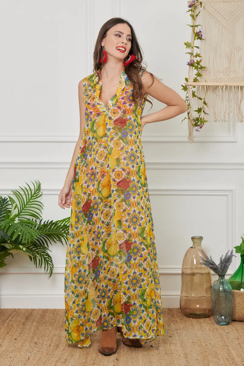 CAFTANO CHIFFON LUNGO | Colore: Sorrento | Taglia: S/M