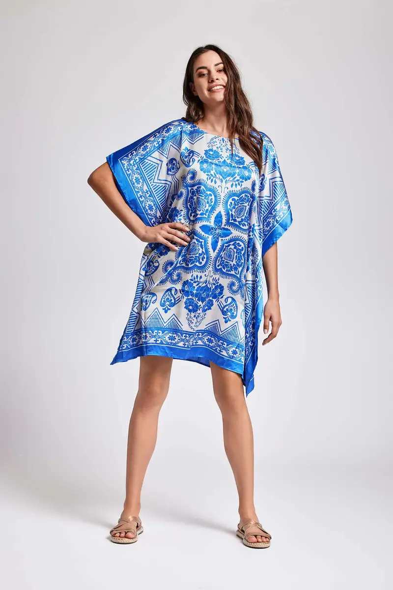 CAFTANO FANTASIA ETNICA GEOMETRICA | Colore: Blue Capri | Taglia: One size