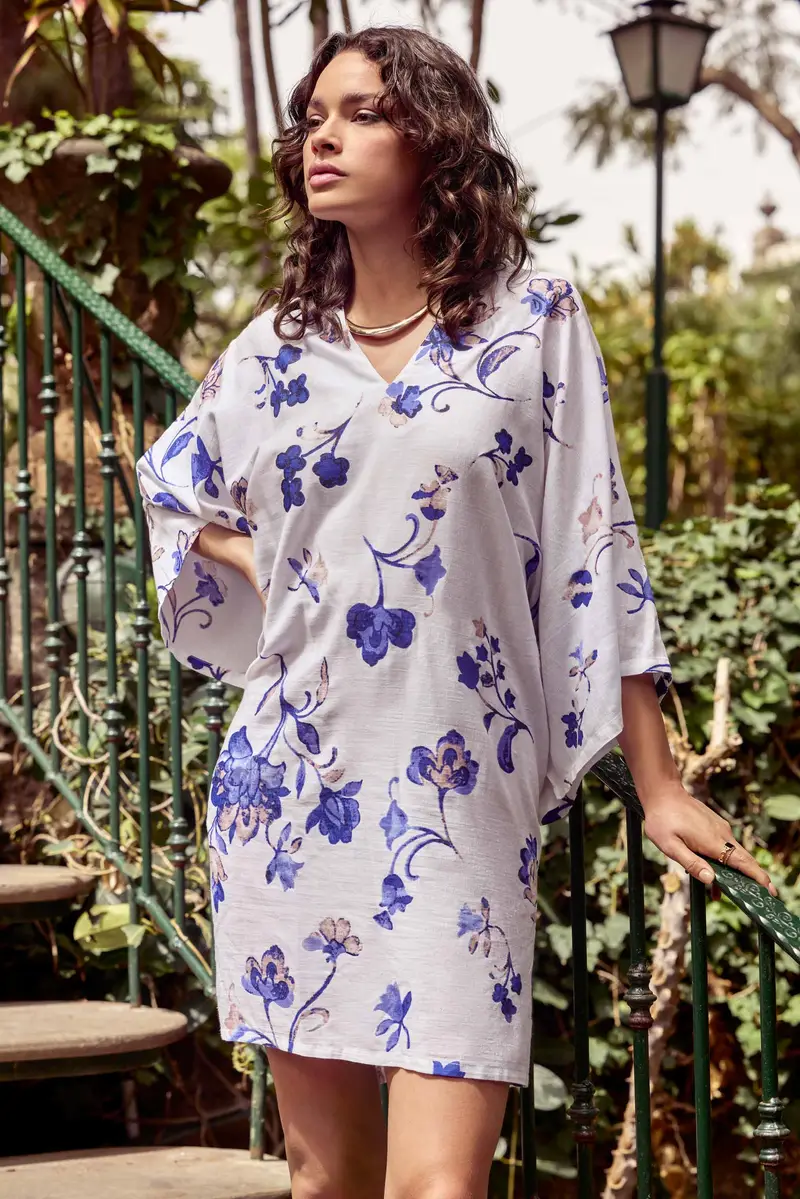 CAFTANO IN MISTO LINO NIVEA | Colore: Royal Blu | Taglia: One size