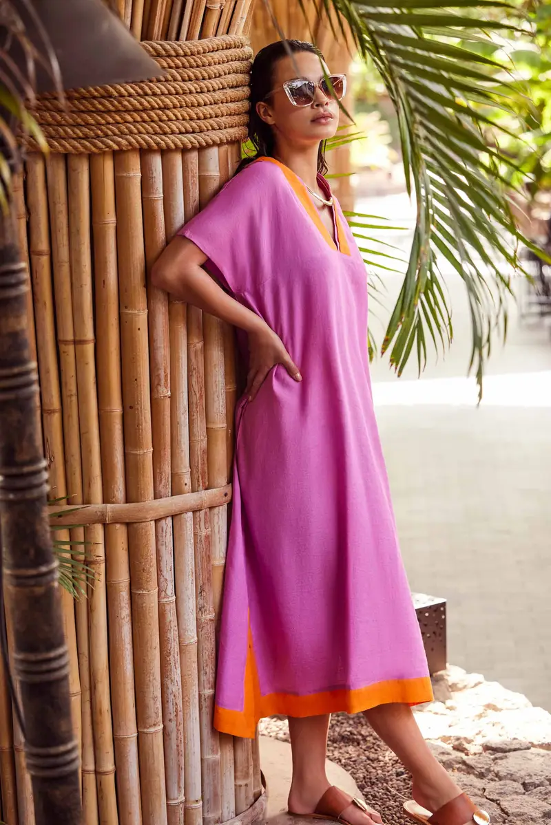 CAFTANO LUNGO IN MISTO LINO BEA | Colore: Fucsia | Taglia: One size