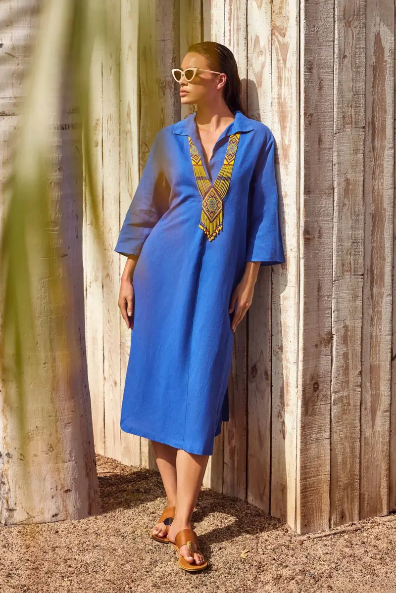 CAFTANO LUNGO MISTO LINO MARTA | Colore: Royal Blu | Taglia: One size