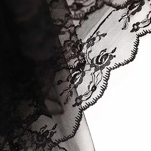 Caiguo Nero Pizzo Velo da Sposa, 2 Tier Fiore Gotico Velo Festa di Halloween Velo con Pettine Accessori per Donne e miniatura 2