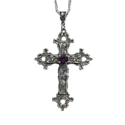 Caiguoer Gotico Argento Vintage Croce Collana Grande Inciso Fiore Croce Collare Collana Halloween Accessori per Donne e