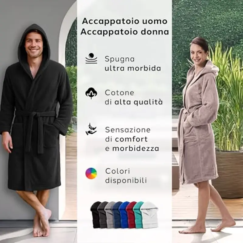 Caleffi - Accappatoio Uomo - Accappatoio Donna in Spugna di Cotone - Accappatoio Uomo Spugna Con Cappuccio miniatura 2