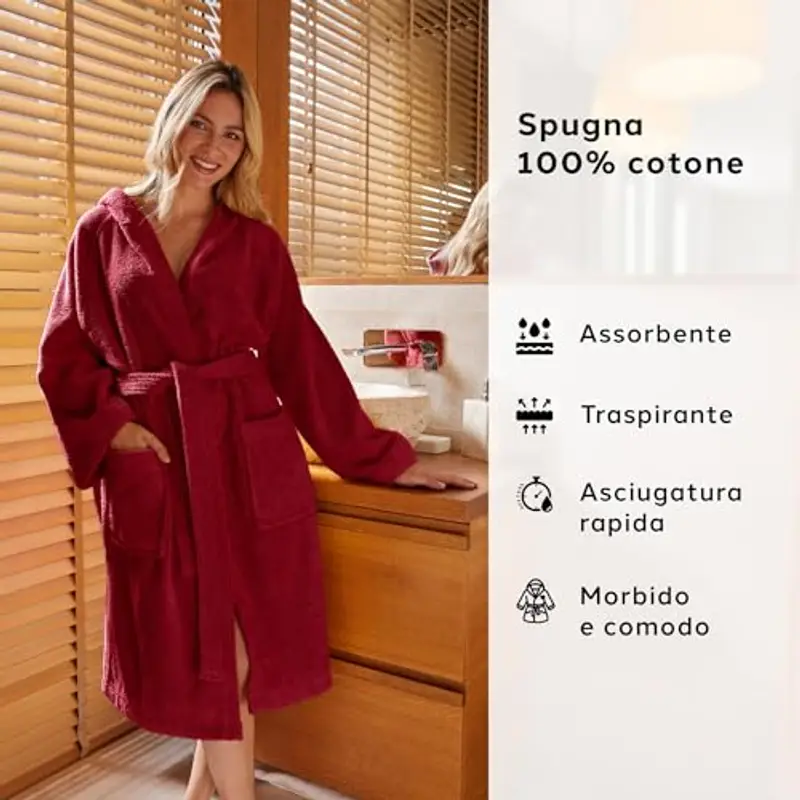 Caleffi - Accappatoio Uomo - Accappatoio Donna in Spugna di Cotone - Accappatoio Uomo Spugna Con Cappuccio - Accappatoio Piscina Palestra - Morbido e Assorbente, Asciugatura Rapida miniatura 3