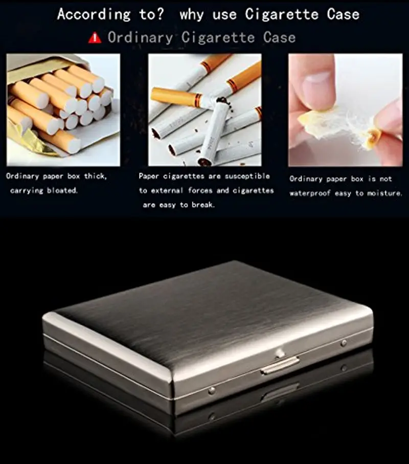CaLeQi - Scatola portasigarette in acciaio inossidabile di alta qualità, design a filo placcato nichel, contiene 20 miniatura 3