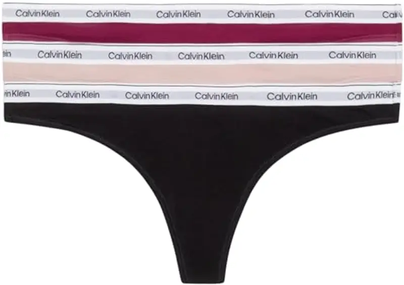Calvin Klein 3 Pack Thong (Low-Rise), Perizoma Donna, Multicolore (Purple Potion/Subdued/Black), L