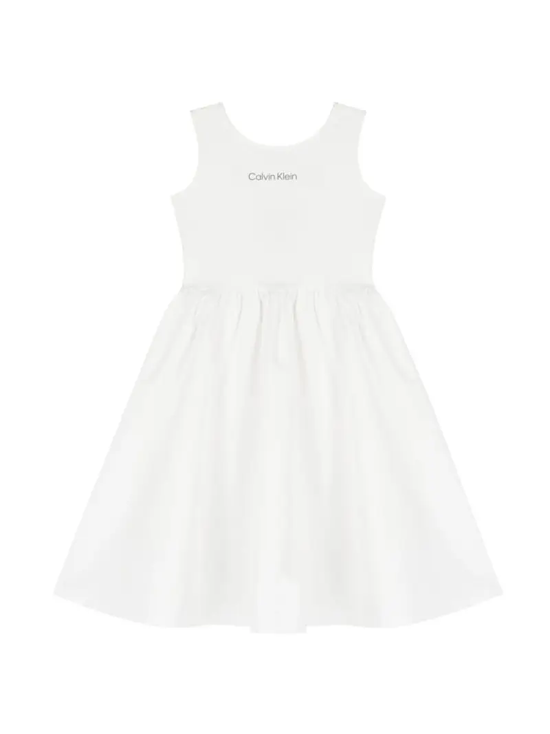 Calvin Klein abito bianco bambina in misto viscosa mini logo sul petto